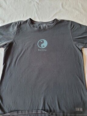 Life Is Good Harmony Graphic Crewneck T-Shirt - Charcoal with Light Blue Logo XL